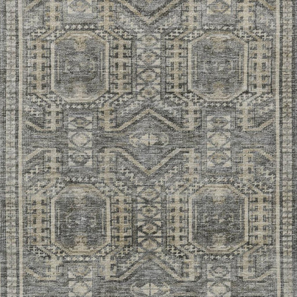 HomeRoots 10' X 14' Geometric Washable Area Rug in Pewter & Beige - Stylish, Stain-Resistant, Indoor/Outdoor Use! 625929