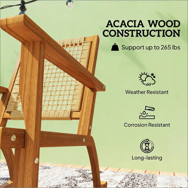 English Elm Rocking Chairs Set of 2 Outdoor Pe Wicker Acacia Wood Patio Porch Lounge T3971P444590