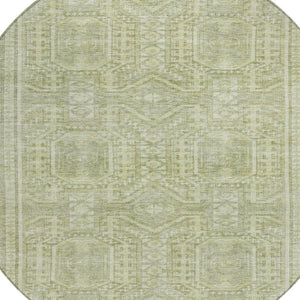 HomeRoots 8' Sage and Ivory Round Geometric Rug - Washable, Stain-Resistant, Versatile for Indoor & Outdoor Use 625932