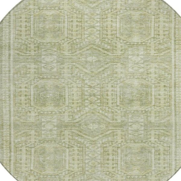 HomeRoots 8' Sage and Ivory Round Geometric Rug - Washable, Stain-Resistant, Versatile for Indoor & Outdoor Use 625932