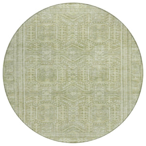 HomeRoots 8' Sage and Ivory Round Geometric Rug - Washable, Stain-Resistant, Versatile for Indoor & Outdoor Use 625932