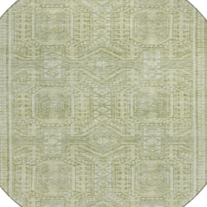 HomeRoots 8' Sage and Ivory Round Geometric Rug - Washable, Stain-Resistant, Versatile for Indoor & Outdoor Use 625932