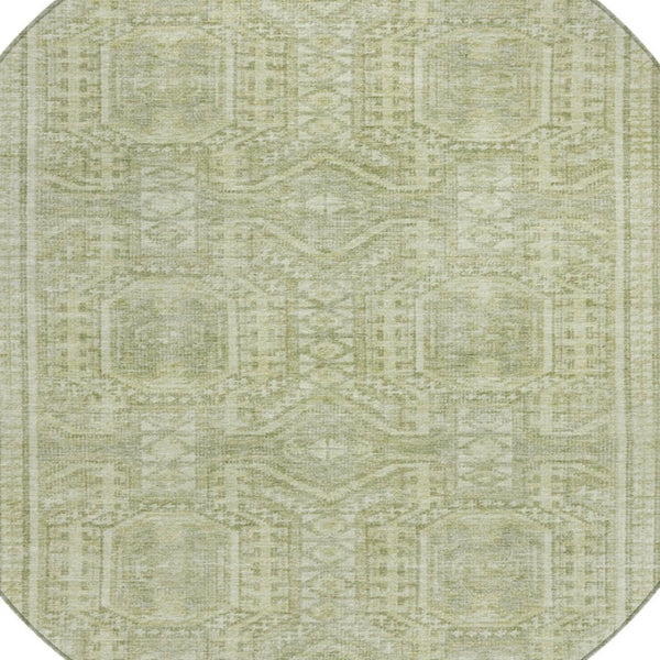 HomeRoots 8' Sage and Ivory Round Geometric Rug - Washable, Stain-Resistant, Versatile for Indoor & Outdoor Use 625932