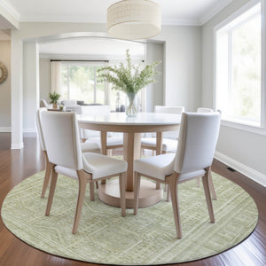 HomeRoots 8' Sage and Ivory Round Geometric Rug - Washable, Stain-Resistant, Versatile for Indoor & Outdoor Use 625932