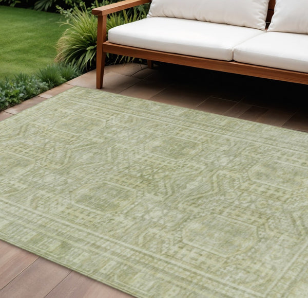 HomeRoots 10' Geometric Sage and Ivory Washable Area Rug – Durable Indoor/Outdoor Style for Modern Spaces! 625935