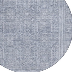 HomeRoots 8' Sky Blue and Silver Geometric Area Rug - Stylish, Washable, Indoor/Outdoor, Durable for High Traffic Areas 625938