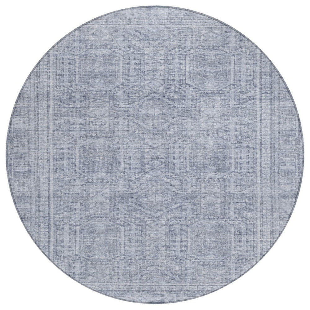 HomeRoots 8' Sky Blue and Silver Geometric Area Rug - Stylish, Washable, Indoor/Outdoor, Durable for High Traffic Areas 625938