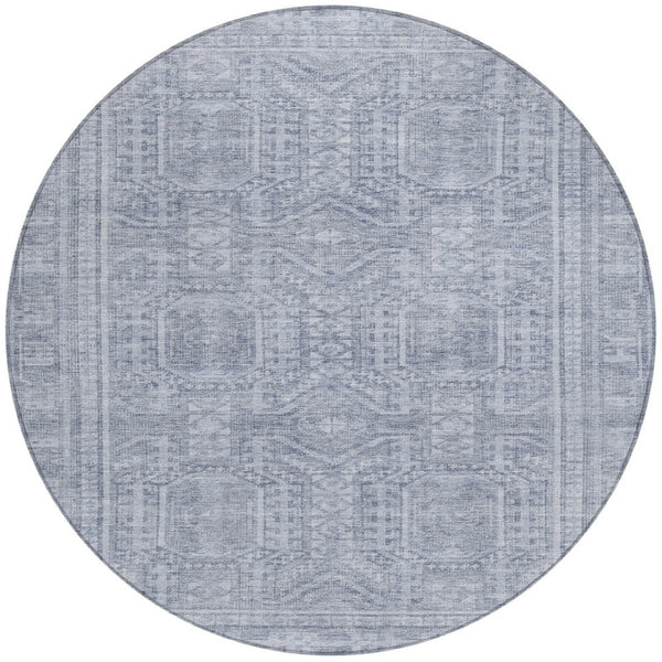 HomeRoots 8' Sky Blue and Silver Geometric Area Rug - Stylish, Washable, Indoor/Outdoor, Durable for High Traffic Areas 625938