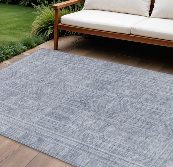 HomeRoots 10' Sky Blue and Silver Geometric Area Rug - Washable Indoor/Outdoor Design for Modern Spaces 625941