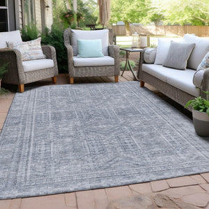 HomeRoots 10' Sky Blue and Silver Geometric Area Rug - Washable Indoor/Outdoor Design for Modern Spaces 625941