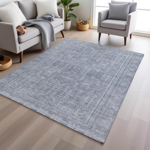 HomeRoots 10' Sky Blue and Silver Geometric Area Rug - Washable Indoor/Outdoor Design for Modern Spaces 625941