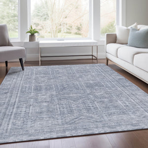 HomeRoots 10' Sky Blue and Silver Geometric Area Rug - Washable Indoor/Outdoor Design for Modern Spaces 625941