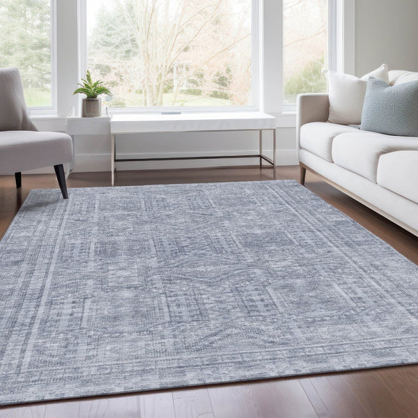 HomeRoots 10' Sky Blue and Silver Geometric Area Rug - Washable Indoor/Outdoor Design for Modern Spaces 625941
