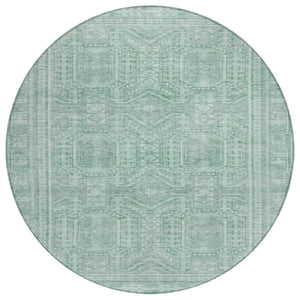 HomeRoots 8' Teal Blue & Aqua Round Geometric Area Rug – Durable, Washable, Perfect for Indoor/Outdoor Use! 625944