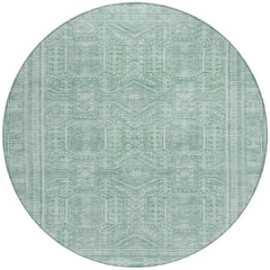HomeRoots 8' Teal Blue & Aqua Round Geometric Area Rug – Durable, Washable, Perfect for Indoor/Outdoor Use! 625944