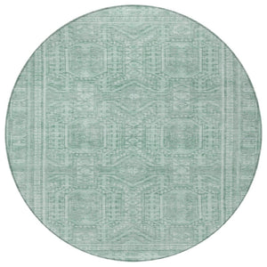 HomeRoots 8' Teal Blue & Aqua Round Geometric Area Rug – Durable, Washable, Perfect for Indoor/Outdoor Use! 625944