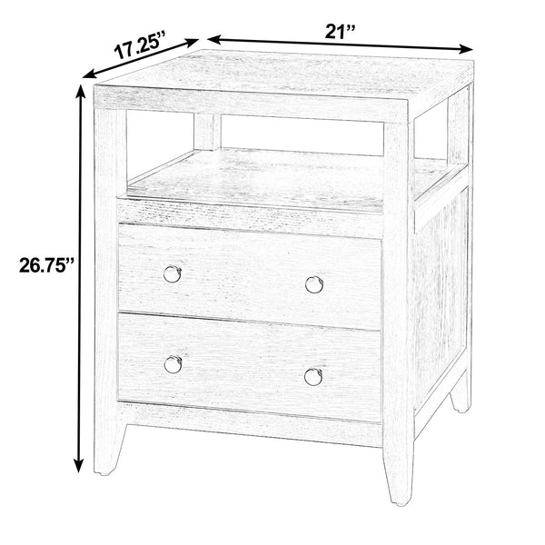 Butler Dana Modern Wood Nightstand with Two Drawers & Open Shelf for Stylish Bedroom Storage