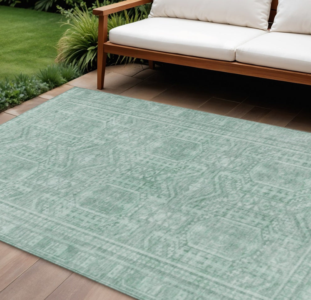 HomeRoots 10' Teal Blue & Aqua Geometric Washable Area Rug – Stylish, Durable for Indoors & Outdoors, Easy Care 625947