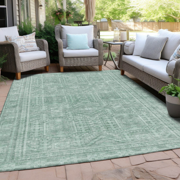 HomeRoots 10' Teal Blue & Aqua Geometric Washable Area Rug – Stylish, Durable for Indoors & Outdoors, Easy Care 625947