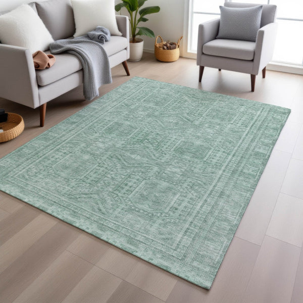 HomeRoots 10' Teal Blue & Aqua Geometric Washable Area Rug – Stylish, Durable for Indoors & Outdoors, Easy Care 625947