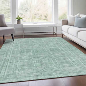 HomeRoots 10' Teal Blue & Aqua Geometric Washable Area Rug – Stylish, Durable for Indoors & Outdoors, Easy Care 625947