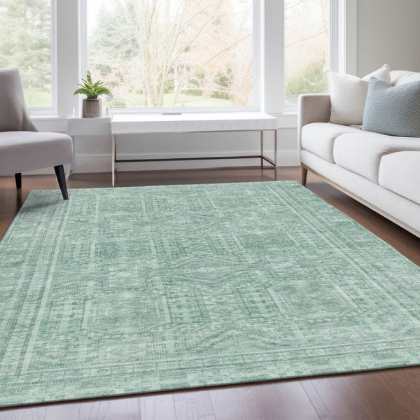 HomeRoots 10' Teal Blue & Aqua Geometric Washable Area Rug – Stylish, Durable for Indoors & Outdoors, Easy Care 625947
