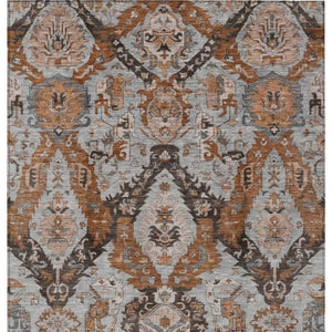HomeRoots 5' X 8' Damask Area Rug in Rust and Gray - Stylish, Washable, Durable for Indoor & Outdoor Use 625973