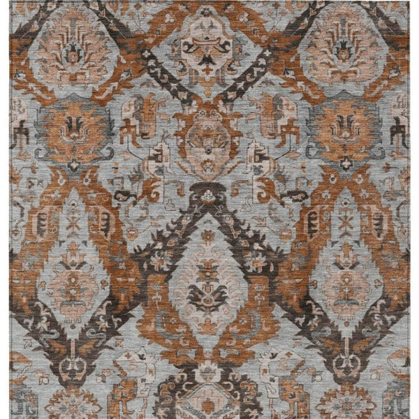 HomeRoots 5' X 8' Damask Area Rug in Rust and Gray - Stylish, Washable, Durable for Indoor & Outdoor Use 625973
