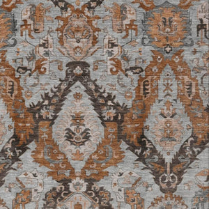 HomeRoots 8' X 10' Elegant Rust and Gray Damask Indoor Outdoor Area Rug – Washable, Stain-Resistant, Durable Design 625975