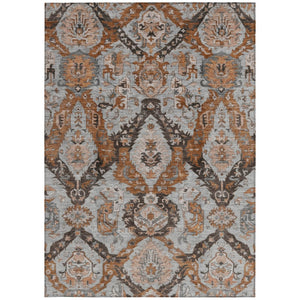 HomeRoots 9' X 12' Elegant Rust and Gray Damask Indoor-Outdoor Area Rug - Durable, Washable, Versatile Style! 625976