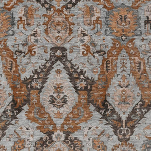 HomeRoots 9' X 12' Elegant Rust and Gray Damask Indoor-Outdoor Area Rug - Durable, Washable, Versatile Style! 625976