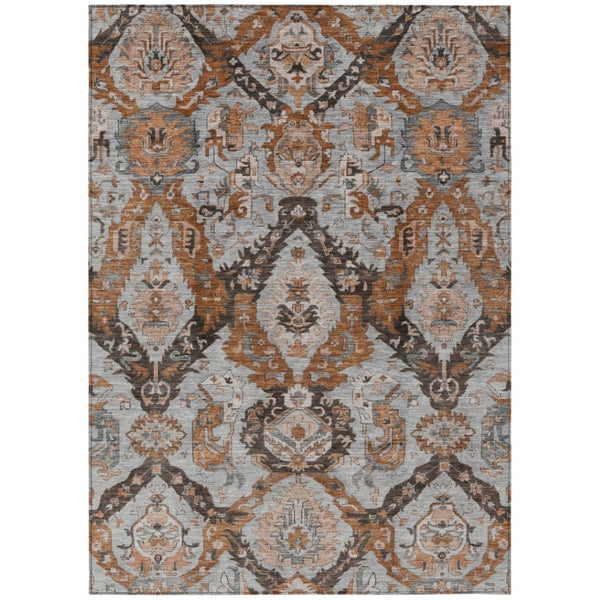 HomeRoots 9' X 12' Elegant Rust and Gray Damask Indoor-Outdoor Area Rug - Durable, Washable, Versatile Style! 625976
