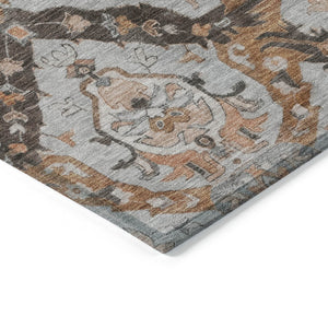 HomeRoots 9' X 12' Elegant Rust and Gray Damask Indoor-Outdoor Area Rug - Durable, Washable, Versatile Style! 625976