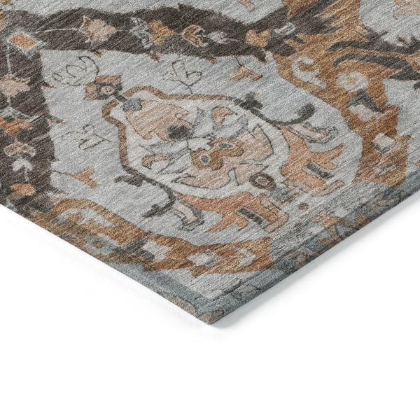 HomeRoots 9' X 12' Elegant Rust and Gray Damask Indoor-Outdoor Area Rug - Durable, Washable, Versatile Style! 625976