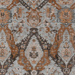 HomeRoots 10' X 14' Elegant Rust and Gray Damask Area Rug - Washable, Durable, Indoor/Outdoor Use, Pet-Friendly 625977