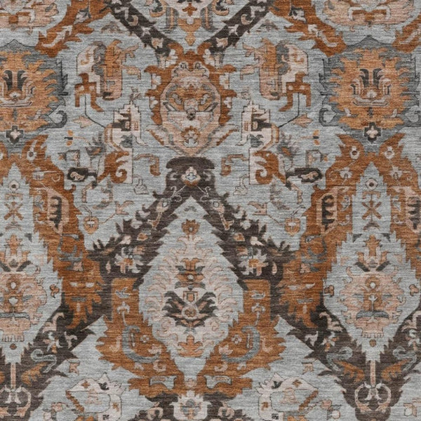 HomeRoots 10' X 14' Elegant Rust and Gray Damask Area Rug - Washable, Durable, Indoor/Outdoor Use, Pet-Friendly 625977