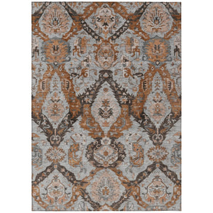 HomeRoots 10' X 14' Elegant Rust and Gray Damask Area Rug - Washable, Durable, Indoor/Outdoor Use, Pet-Friendly 625977