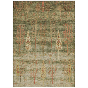 HomeRoots 5' X 8' Artichoke Green & Rust Floral Area Rug - Durable, Washable, Indoor/Outdoor, Stain-Resistant! 625979