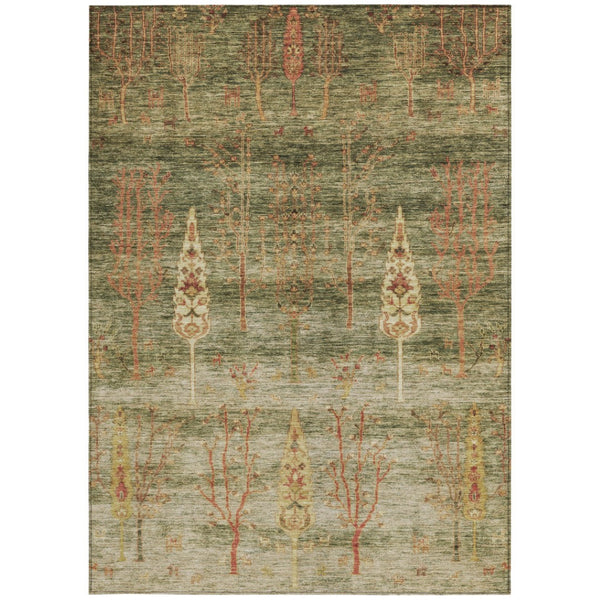 HomeRoots 5' X 8' Artichoke Green & Rust Floral Area Rug - Durable, Washable, Indoor/Outdoor, Stain-Resistant! 625979