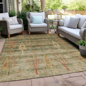 HomeRoots 5' X 8' Artichoke Green & Rust Floral Area Rug - Durable, Washable, Indoor/Outdoor, Stain-Resistant! 625979