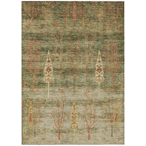 HomeRoots 5' X 8' Artichoke Green & Rust Floral Area Rug - Durable, Washable, Indoor/Outdoor, Stain-Resistant! 625979