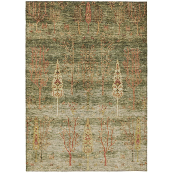 HomeRoots 5' X 8' Artichoke Green & Rust Floral Area Rug - Durable, Washable, Indoor/Outdoor, Stain-Resistant! 625979
