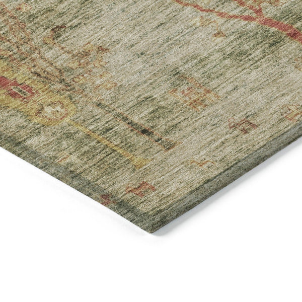 HomeRoots 5' X 8' Artichoke Green & Rust Floral Area Rug - Durable, Washable, Indoor/Outdoor, Stain-Resistant! 625979