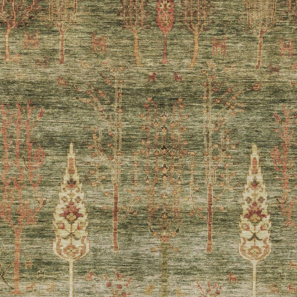 HomeRoots 5' X 8' Artichoke Green & Rust Floral Area Rug - Durable, Washable, Indoor/Outdoor, Stain-Resistant! 625979
