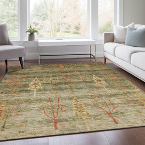 HomeRoots 5' X 8' Artichoke Green & Rust Floral Area Rug - Durable, Washable, Indoor/Outdoor, Stain-Resistant! 625979