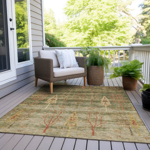 HomeRoots 5' X 8' Artichoke Green & Rust Floral Area Rug - Durable, Washable, Indoor/Outdoor, Stain-Resistant! 625979