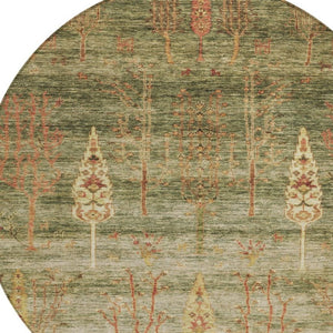 HomeRoots 8' Floral Round Area Rug in Artichoke Green & Rust - Durable, Washable for Indoor & Outdoor Use! 625980