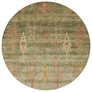 HomeRoots 8' Floral Round Area Rug in Artichoke Green & Rust - Durable, Washable for Indoor & Outdoor Use! 625980