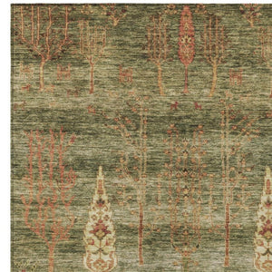 HomeRoots 8' X 10' Artichoke Green & Rust Floral Washable Rug - Durable Indoor/Outdoor Charm for Any Space 625981