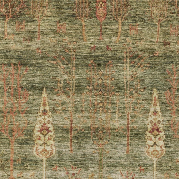 HomeRoots 9' Floral Washable Area Rug in Artichoke Green and Rust – Perfect for Indoor and Outdoor Spaces! 625982